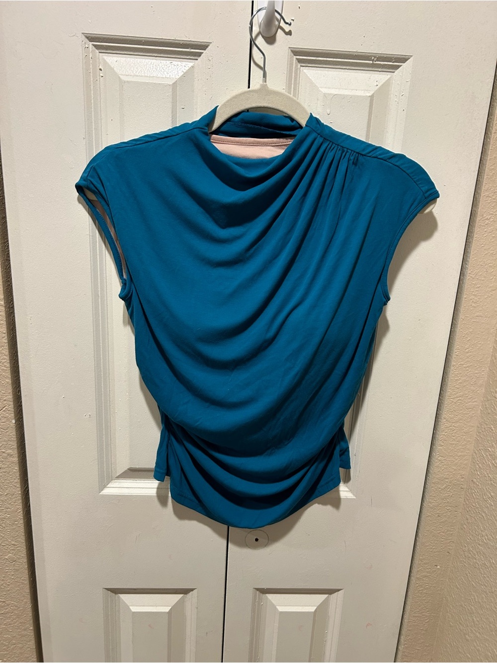 OGL Teal Blue Ruched Waist Built-In Bra Women's Top - Picture 3 of 10